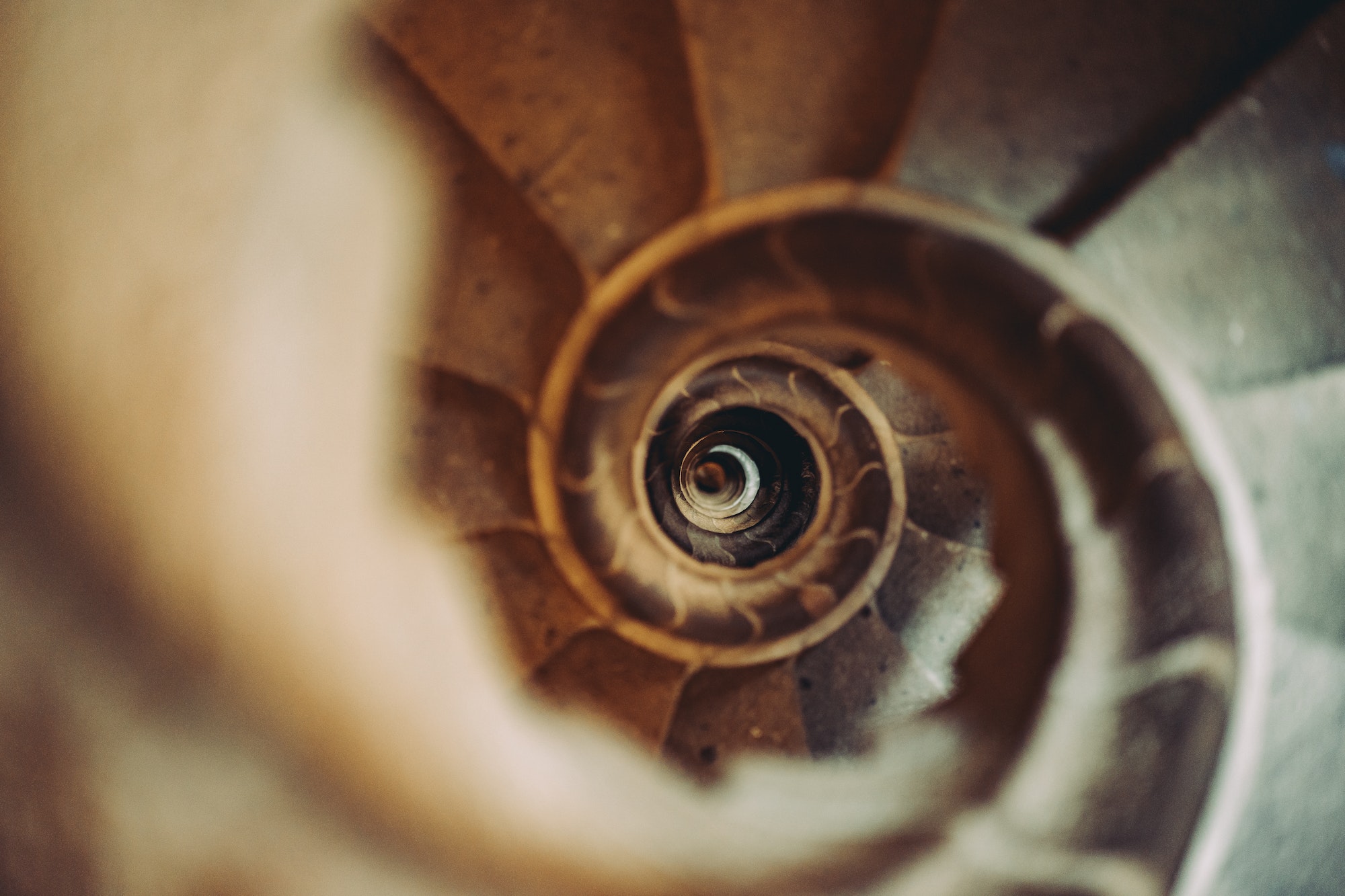 Spiral stone stairs going down. Barcelona